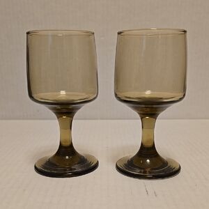 Pair of Vintage Elegant Amber Wine Glasses